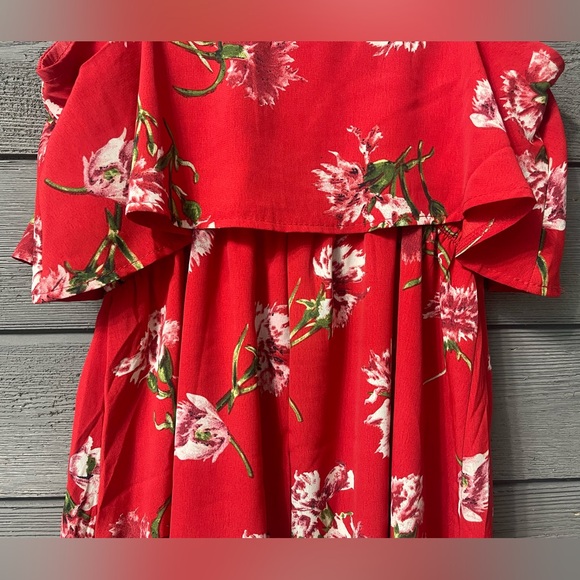 Oscar-St Red Floral Sleeveless Ruffle Dress Sz Small - Picture 12 of 16